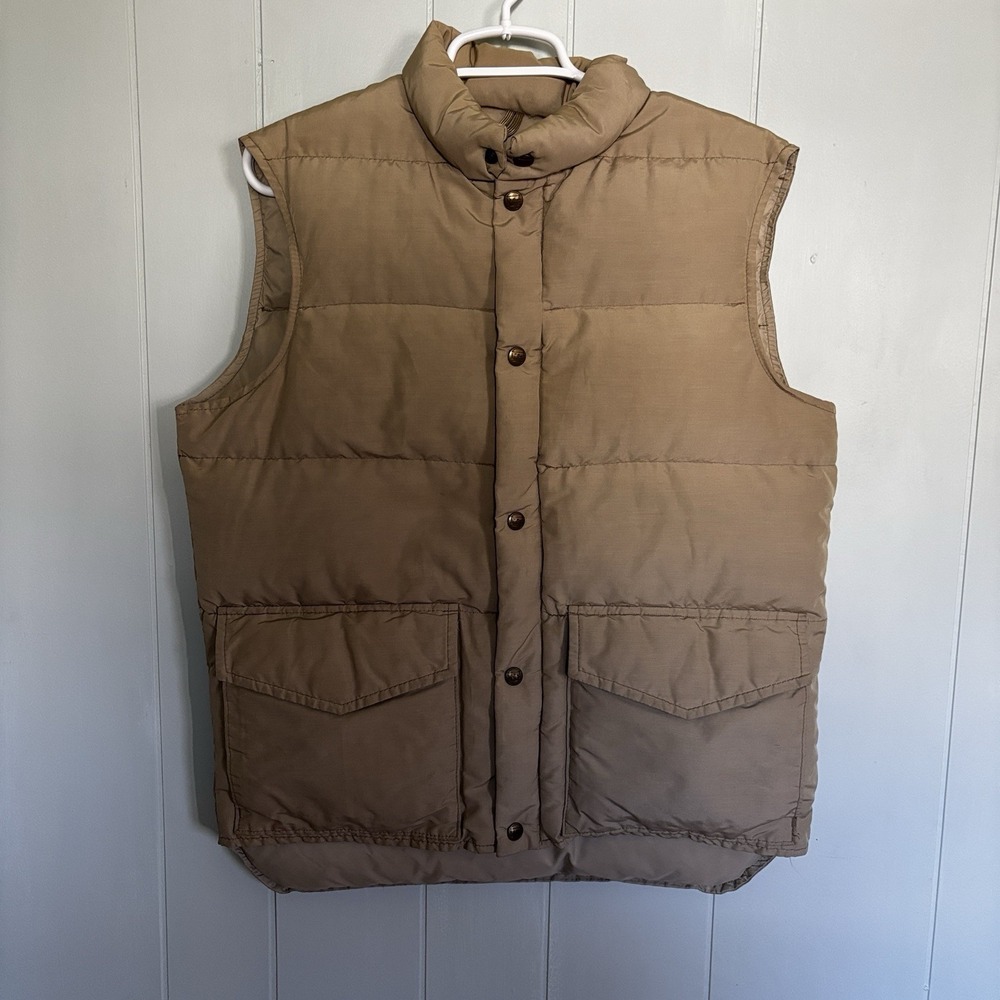 Vintage L.L.Bean Men's USA Puffer Vest Tan Quilted Snap Front Outdoor Gorpcore